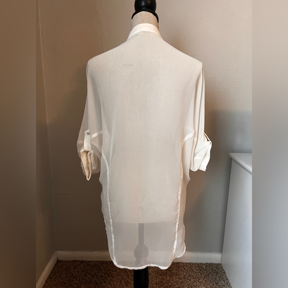 Double Zero Sheer White Button Down Top Size Small - Picture 7 of 14